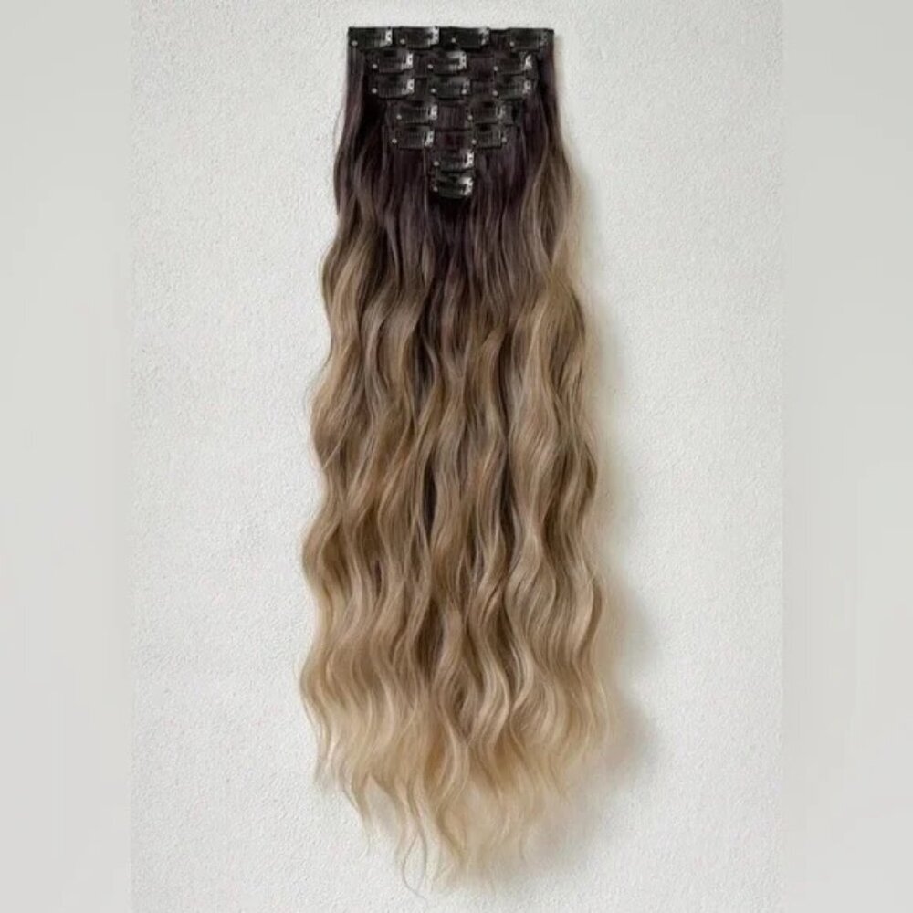 22 Inch Dark Brown (#3) / Light Ashy Blonde Balayage Clip in Extensions